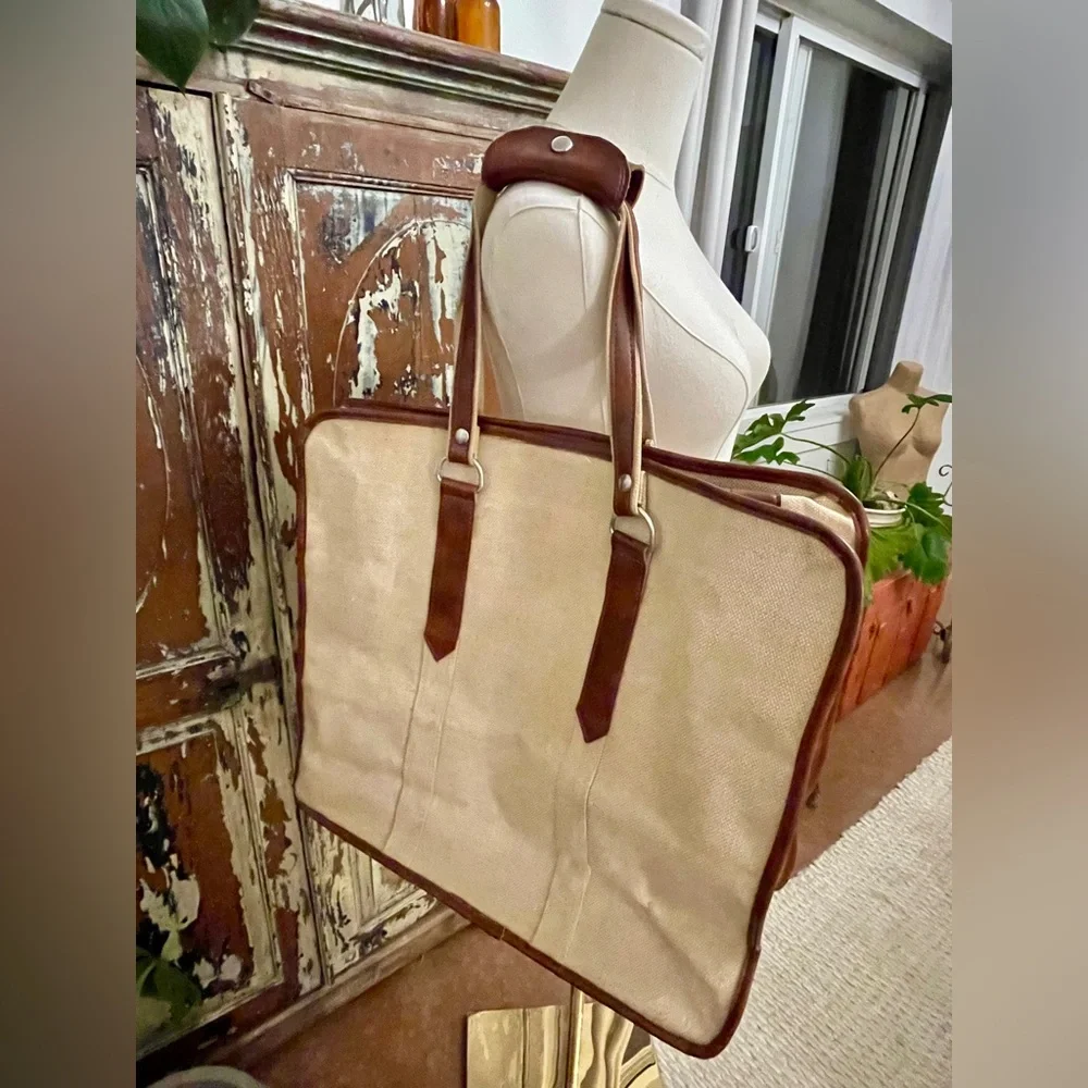 VTG Natural Canvas and Leather‎ Weekend Travel Mason Bag with Locking Zipper